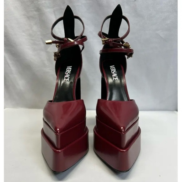 Versace Burgundy Platform Heels - Picture 1 of 8